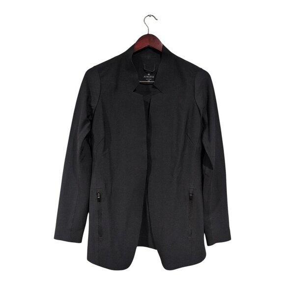 Athleta Stellar Women's Stretch Tech Black Blazer Jacket  Sleek Open-Front Sz XS - Picture 1 of 16